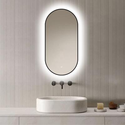 Loxa - Ovale Badkamerspiegel Vienna met led 40x80cm - Zwarte omlijsting - Dimbaar - Condensvrij vlak- Duurzame kwaliteit - Eenvoudige installatie