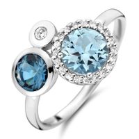 Ring Halo witgoud-topaas-diamant 0,09 ct Hsi blauw-wit 12 mm