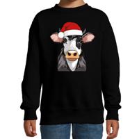 Kersttrui / sweater boerderijdieren - kinderen - Koe - zwart - kerstmuts - Kerstmis