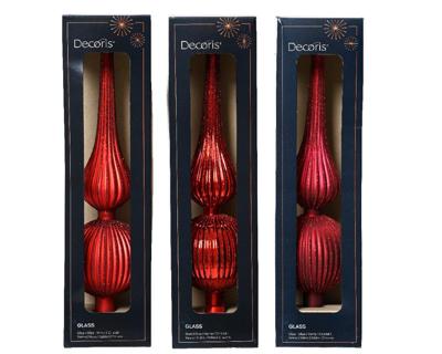 Piek glas d8h31 cm rood a3 kerst - Decoris