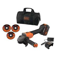 Accu haakse slijper + 4Ah accu + lader - BLACK&DECKER - BCG6L8F1S-QW - Borstelloos - 18V - 115m - Met 3 schijven en draagtas