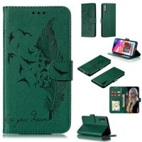 Feather patroon Litchi textuur horizontale Flip lederen draagtas met portemonnee & houder & kaartsleuven voor Galaxy A70 (groen)