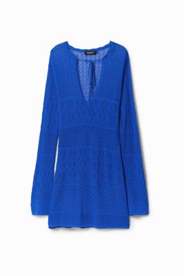 Korte opengewerkte tuniekjurk - BLUE - M
