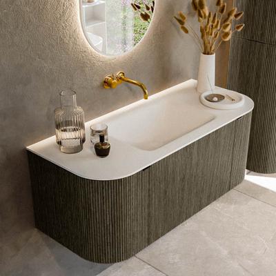 Badmeubel Mondiaz Kurve | 110 cm cm | Meubelkleur Shadow | Wastafelkleur Talc | Solid surface | Wasbak midden spoelbak | Zonder kraangat(en)