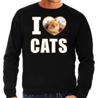 I love cats sweater / trui met dieren foto van een rode kat zwart voor heren