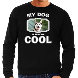 Husky honden sweater / trui my dog is serious cool zwart voor heren