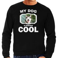 Husky honden sweater / trui my dog is serious cool zwart voor heren - thumbnail