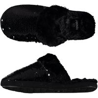 Dames instap slippers/pantoffels met pailletten zwart maat 39-40 39/40  - - thumbnail