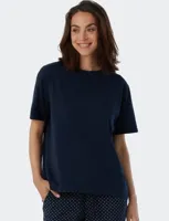 Dames pyjamashirt korte mouw - Mix & Relax - Los wijd katoenen pyjama shirt donkerblauw