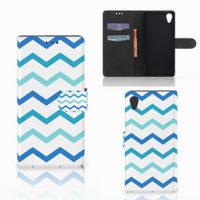 Sony Xperia XA1 Plus Telefoon Hoesje Zigzag Blauw - thumbnail