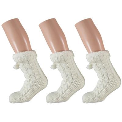Apollo Huissloffen - 3x - dames - gebreid - slofsokken - wit - one size maat 35/41 - fleece
