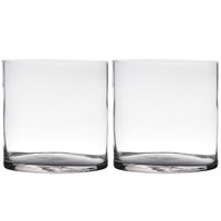 Set van 2x stuks transparante home-basics cylinder vorm vaas/vazen van glas 19 x 19 cm