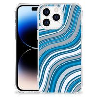 Apple iPhone 14 Pro Max Doorzichtige Silicone Hoesje Waves Blue - thumbnail