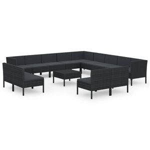 vidaXL 14-delige Loungeset met kussens poly rattan zwart