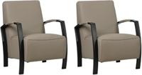 Set van 2 Taupe leren industriële stalen fauteuils Glory - Toledo Leer Khaki (taupe leer)