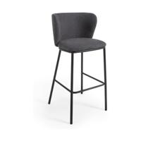 Kave Home Ciselia barkruk H75 chenille Donkergrijs poot zwart