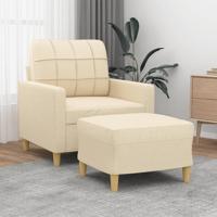 Fauteuil met voetenbank 60 cm stof crèmekleurig