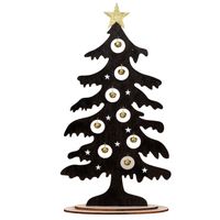 Decoratie kerstboompje - zwart - hout - met gouden belletjes - 44,5 cm