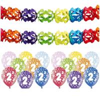 Partydeco 2 jaar feestartikelen pakket - 2x slingers en 12x ballonnen - verjaardag versiering Partydeco 2 jaar feestartikelen pakket - 2x slingers en 12x ballonnen - verjaardag versiering