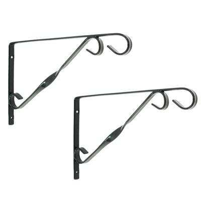 Muurhaken zwart 18.5 x 30 cm - 2x stuks - geplastificeerd verzinkt staal - plantenhaak hanging baske