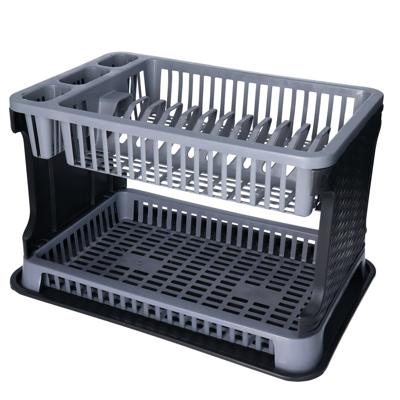 Afwas afdruiprek 2-Laags - grijs/zwart rotan - 45 x 30 x 28 cm - Afwasrek - kunststof - afwassen en