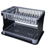 Afwas afdruiprek 2-Laags - grijs/zwart rotan - 45 x 30 x 28 cm - Afwasrek - kunststof - afwassen en