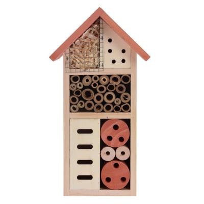 Insectenhotel huisje - oranje dak - 13 x 9 x 26 cm - hout - bijenhuis/vlinderhuis