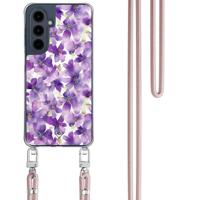 Samsung Galaxy A16 hoesje met rosegoud koord - Floral violet