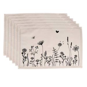 Clayre & Eef Placemats Set van 6 48x33 cm Beige Zwart Katoen Bloemen