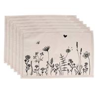 Clayre & Eef Placemats Set van 6 48x33 cm Beige Zwart Katoen Bloemen - thumbnail