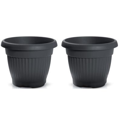 Plantenpot/bloempot Roma Garden - 2x - buiten/binnen - kunststof - antraciet - D50 x H40 cm Plantenpot/bloempot Roma Garden - 2x - buiten/binnen - kunststof - antraciet - D50 x H40 cm