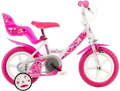 Dino Little heart 12 inch 21 cm meisjes v-brakes wit/roze