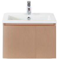 Frozen 3D Badmeubelset 60 cm - Greeplijst in Kleur - Peach - Keramische Wastafel Wit 1 Kraangat