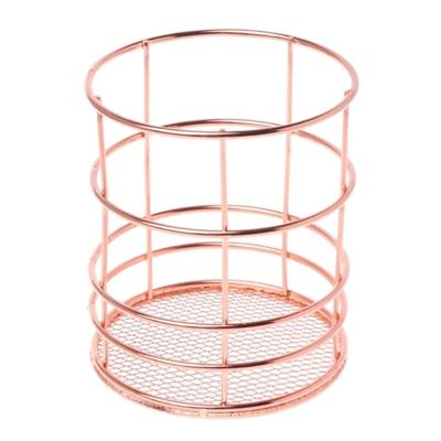 Rose goud metaal pennenhouder vak geval ijzeren kunst ontvangen mand Desk briefpapier Office school Bureau Supplies (ronde)