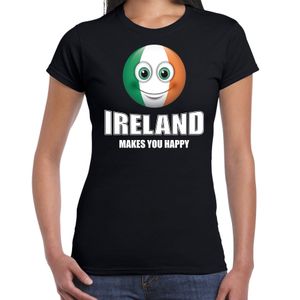 Ireland makes you happy landen t-shirt Ierland zwart voor dames met emoticon