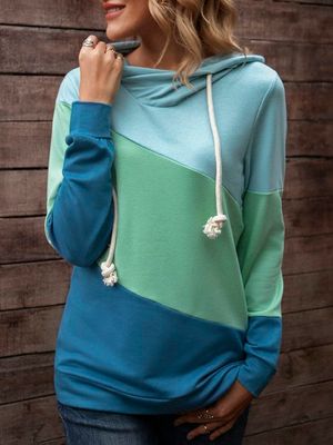 Blue Hoodie Paneled Long Sleeve Solid Sweatshirt Blue Hoodie Paneled Long Sleeve Solid Sweatshirt