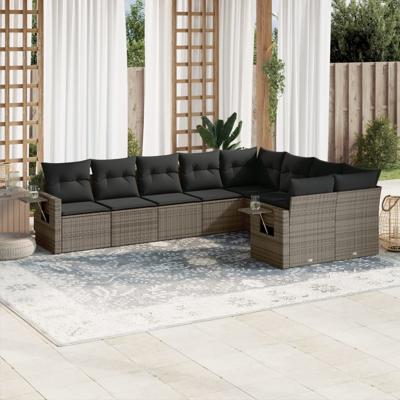 9-delige Loungeset met kussens poly rattan grijs