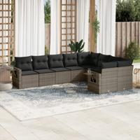 9-delige Loungeset met kussens poly rattan grijs