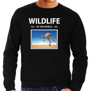 Kangaroe sweater / trui met dieren foto wildlife of the world zwart voor heren