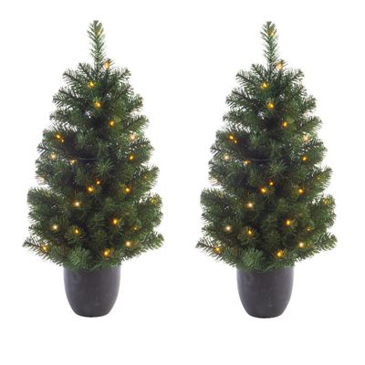 2x stuks kunstbomen/kunst kerstbomen met verlichting 120 cm