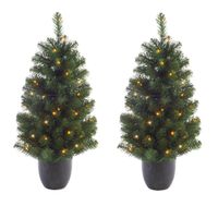 2x stuks kunstbomen/kunst kerstbomen met verlichting 120 cm