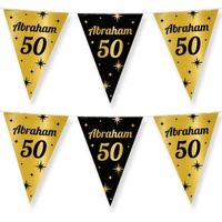 3x Stuks Paperdreams Vlaggenlijn - luxe Abraham/50 jaar feest- 10m - goud/zwart - folie - Vlaggenlijnen
