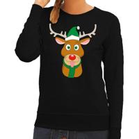 Foute kersttrui - sweater - Rudolf het rendier met zwarte kerstmuts - rood - voor dames