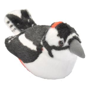 Wild Republic pluche vogel knuffeldier - grote bonte specht - 13 cm - met echt geluid