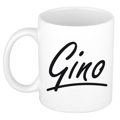 Gino Naam koffiemok - beker - met sierlijke letters - wit - 300 ml - Cadeau - Heren
