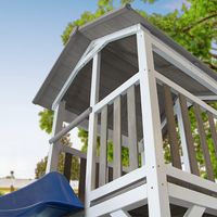 AXI Beach Tower Speeltoestel van hout in Grijs en Wit Speeltoren met zandbak, klimrek en blauwe glijbaan - thumbnail