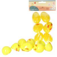 Vulbare hobby kunststof paaseieren - 8 cm - 6x stuks - kuikens geel - Paasdecoraties
