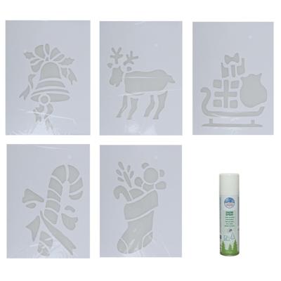 Kerst sfeer raamsjablonen met ECO spuitsneeuw - 5x stuks - 22 x 35 cm - raamdecoratie