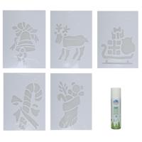 Kerst sfeer raamsjablonen met ECO spuitsneeuw - 5x stuks - 22 x 35 cm - raamdecoratie