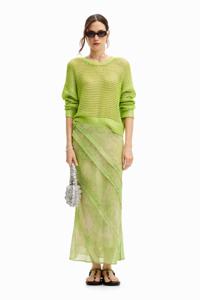 Midi-rok met bloemenkant - GREEN - M